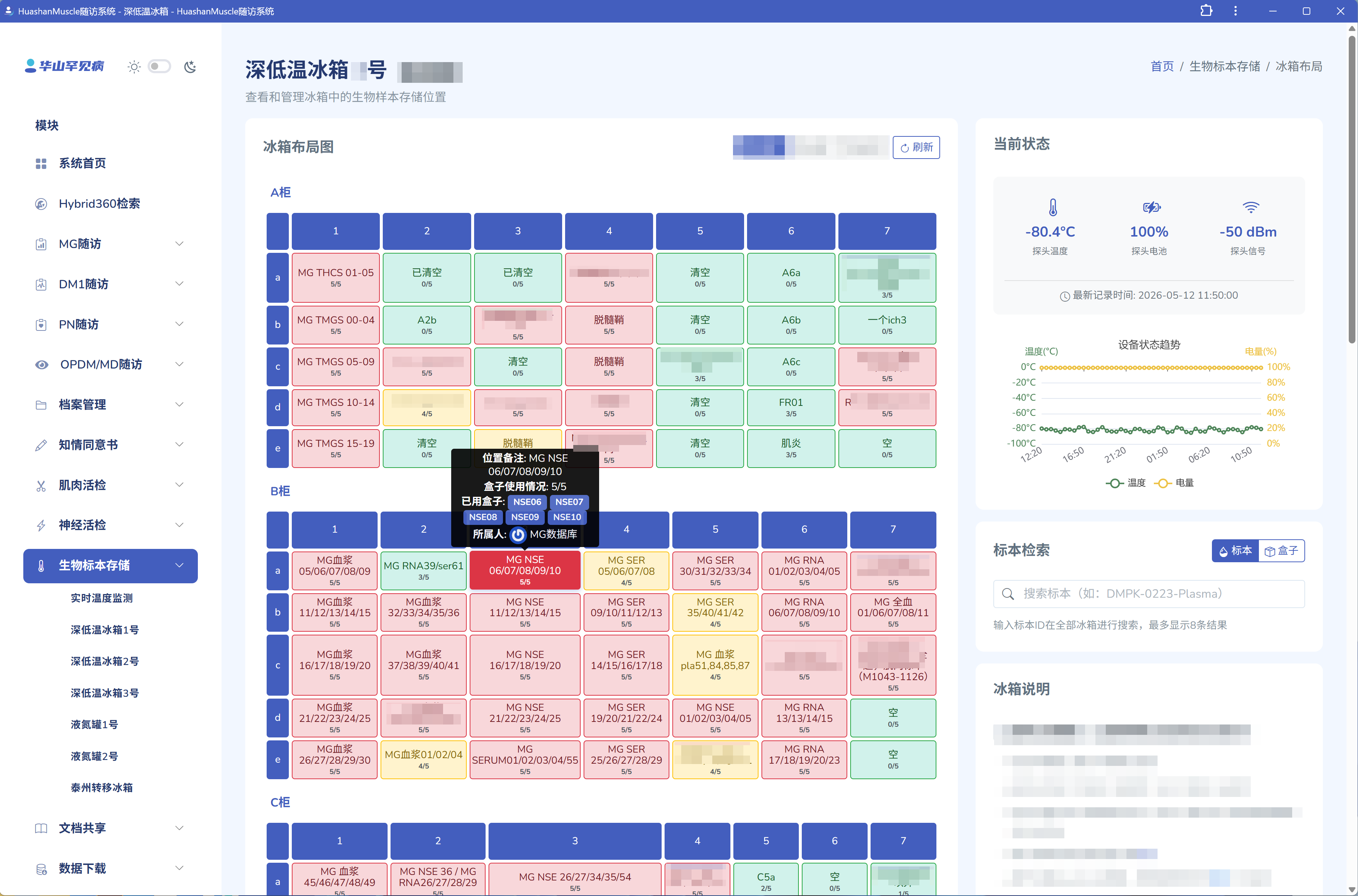 深低温 1号冰箱布局图 + 当前温度状态 + 温度曲线
